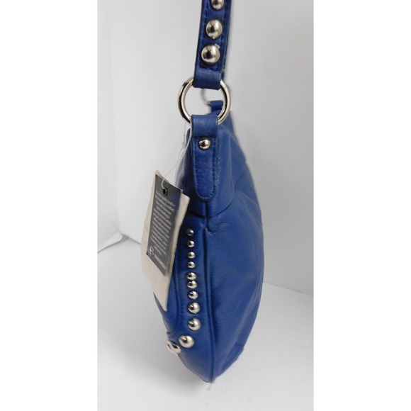 B. Makowsky Blue Leather Silver Studded Crossbody NWT - Picture 3 of 7